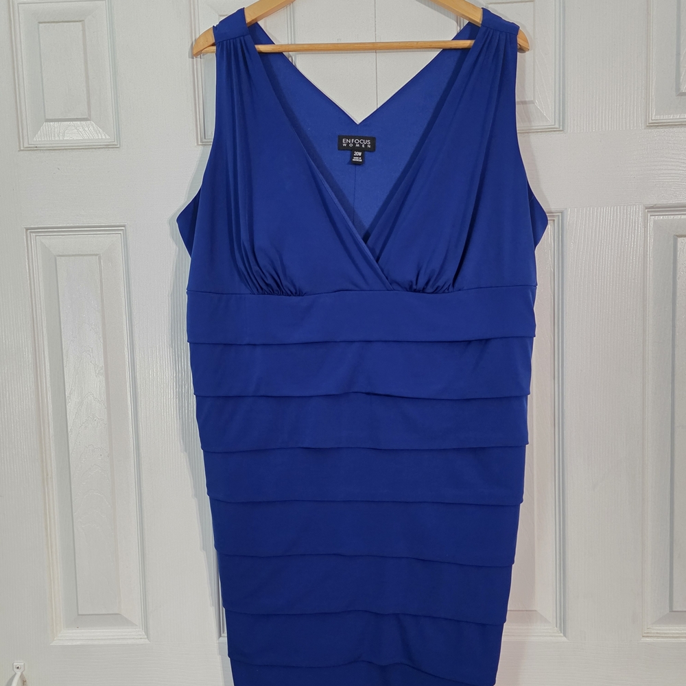 Enfocus Studio Royal Blue V-Neck Tiered Sheath Dress